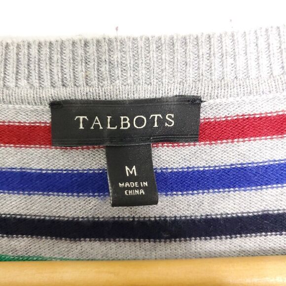 Talbots Sweater Womens M Rainbow Striped Colorful Preppy Office Crew Neck - Picture 4 of 7
